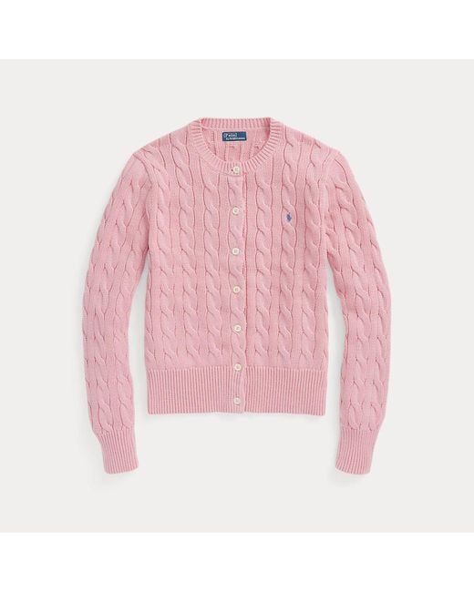 Cardigan a girocollo in cotone a trecce di Polo Ralph Lauren in Pink
