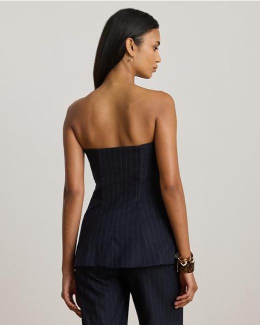 Ralph Lauren Blue Twill-Bustier Mit Nadelstreifen