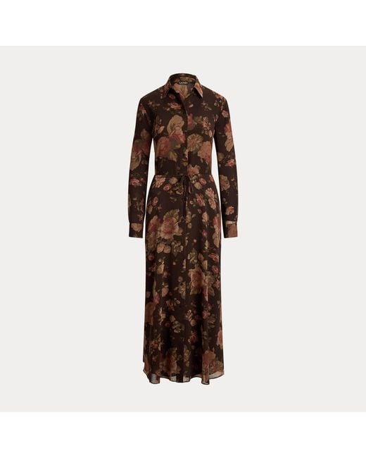 Ralph Lauren Brown Floral Chiffon Shirtdress