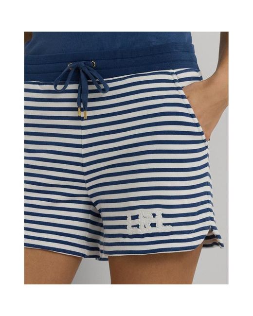 Lauren by Ralph Lauren Blue Striped French Terry Drawcord Short