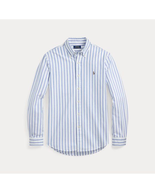 Polo Ralph Lauren Blue Custom Fit Striped Oxford Shirt for men