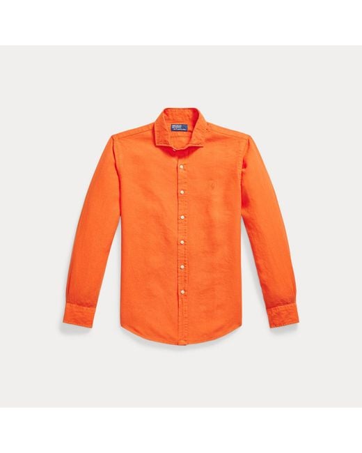 Polo Ralph Lauren Orange Custom Fit Slub Linen Shirt for men