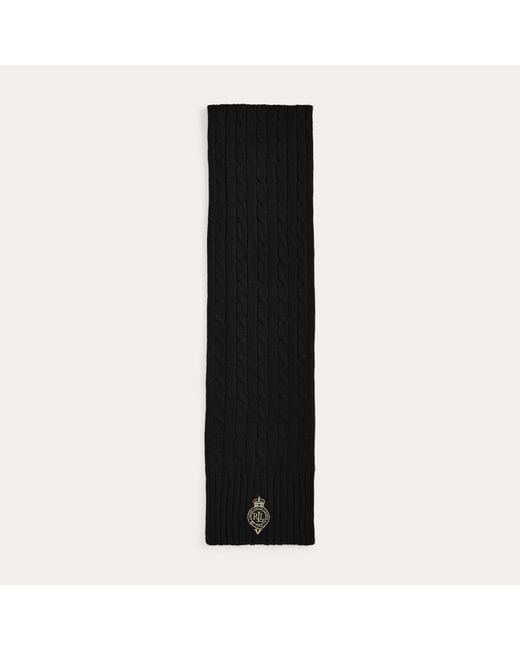 Ralph Lauren Black Schal Mit Zopfmuster Und Wappenaufnäher