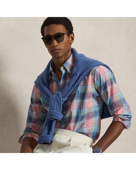 Polo Ralph Lauren Blue Custom Fit Plaid Poplin Shirt for men