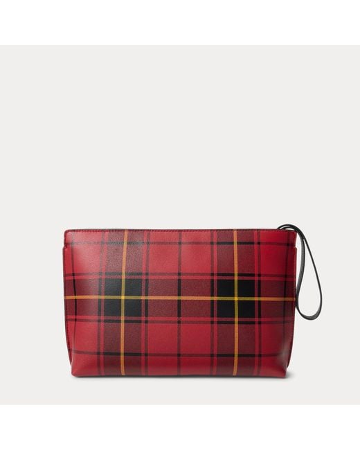 Ralph Lauren Red Große Nappaleder-Pochette Mit Karomuster