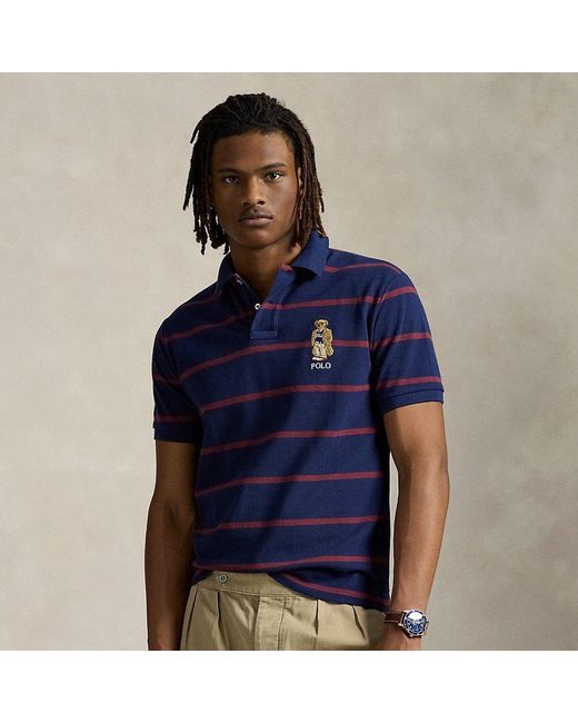 Ralph Lauren Men's Blue Classic Fit Bear Mesh Polo Shirt