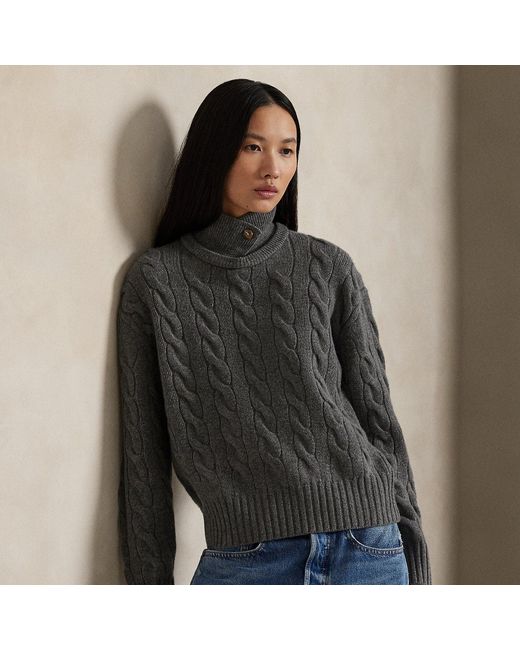Polo Ralph Lauren Black Cable-Knit Wool-Cashmere Polo Jumper