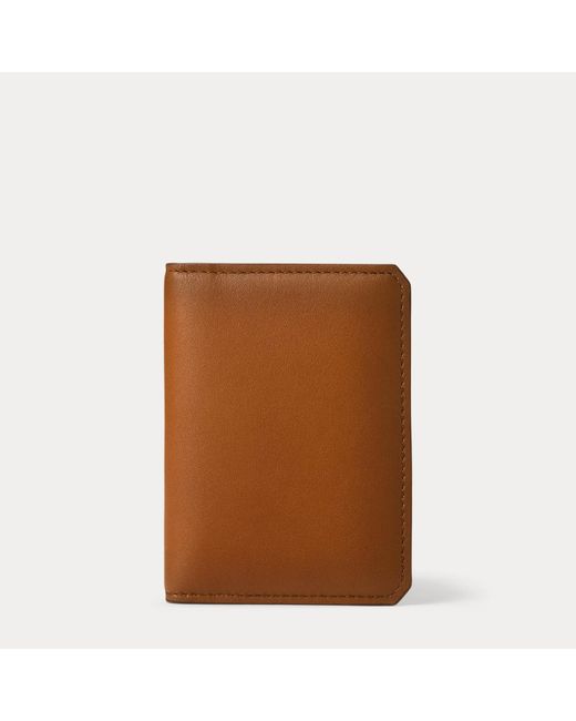 Ralph Lauren Brown Burnished Calfskin Folded Card Case for men