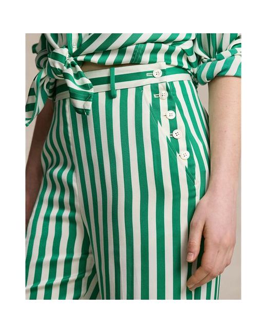 Polo Ralph Lauren Green Striped Silk Wide-leg Trouser