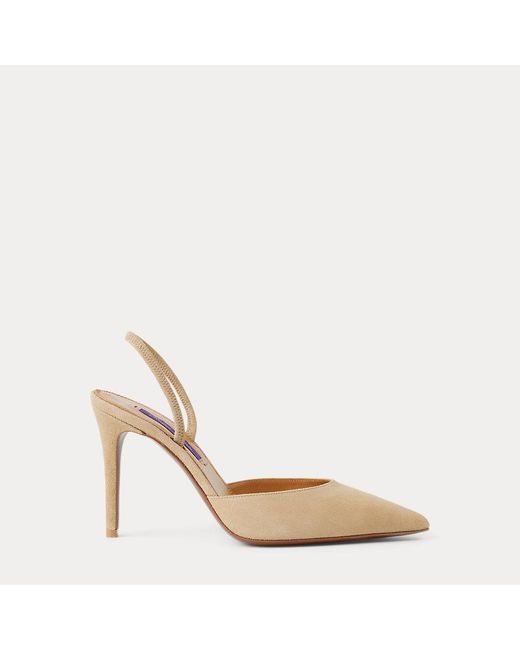 Ralph Lauren Natural Marcy 95 Mm Goat-Suede Slingback Pump