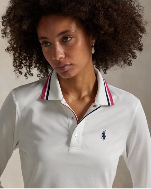 Polo À Manches Longues Tailored Fit Ralph Lauren en coloris White