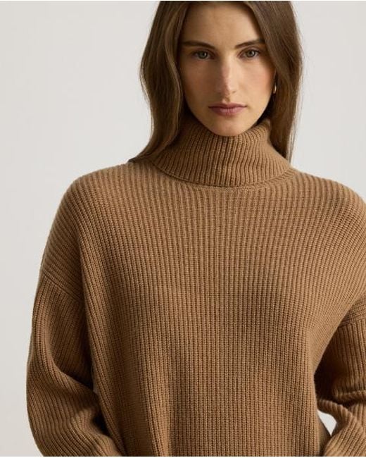 Ralph Lauren Brown Wool-Cashmere Roll Neck Dress