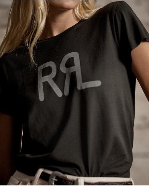 RRL Black Logo Cotton Jersey Tee