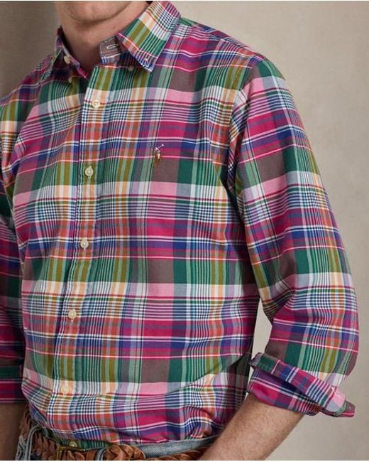 Polo Ralph Lauren Blue Custom Fit Plaid Oxford Shirt for men