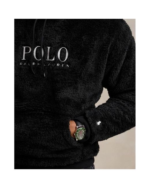 Polo Ralph Lauren Black Logo Pile Fleece Hoodie for men