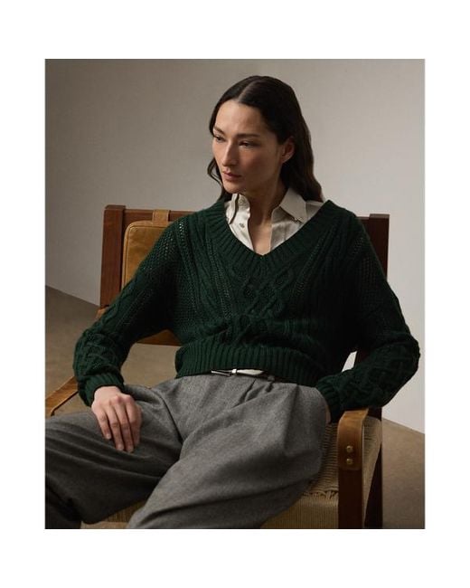Ralph Lauren Black Ralph Lauren Cable-Knit Silk-Cashmere V-Neck Sweater