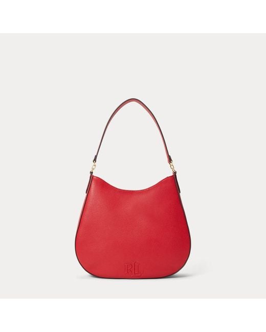 Ralph Lauren Red Pebbled Leather Large Adley Shoulder Bag
