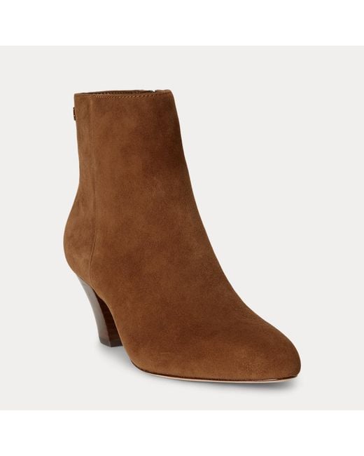 Ralph Lauren Brown Emersyn Suede Bootie Heel