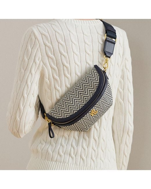 Ralph Lauren Blue Herringbone Woven Marcy Belt Bag