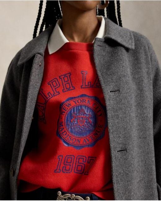 Polo Ralph Lauren Red Crest Polo-Collar Fleece Crewneck