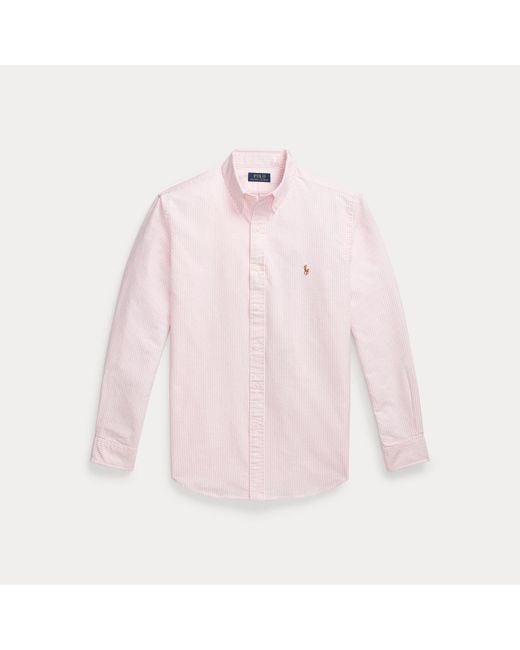 Polo Ralph Lauren Pink Custom Fit Striped Oxford Shirt for men