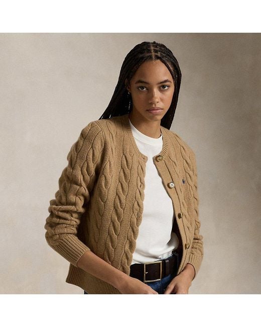 Polo Ralph Lauren Natural Cable-Knit Wool-Cashmere Cardigan