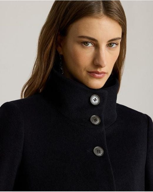 Ralph Lauren Blue Mantel Aus Wollmischung Mit Tunnelkragen