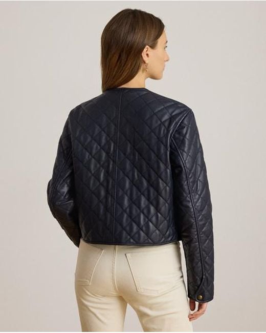 Ralph Lauren Cropped Ruitvormig Lamsleren Jasje in het Black