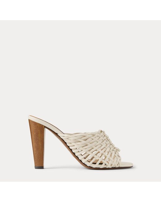 Ralph Lauren Natural Adela 95 Mm Woven Lambskin Mule