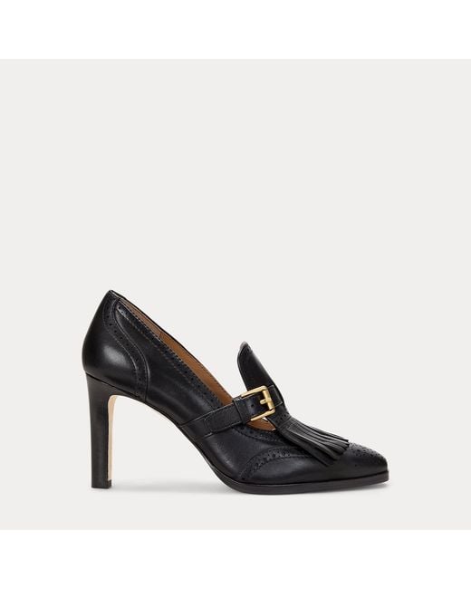 Ralph Lauren Black Colleen Perforated Leather Kiltie Pump