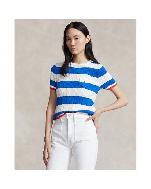 Polo Ralph Lauren Blue Stripe Cable Cotton Short-sleeve Jumper