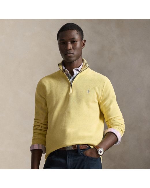 Polo Ralph Lauren Yellow Mesh-Knit Cotton Quarter-Zip Jumper for men