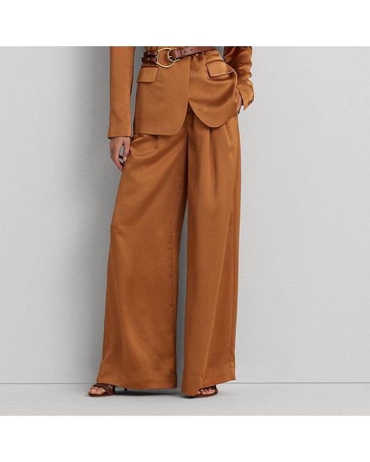 Pantaloni a gamba larga in charmeuse di Lauren by Ralph Lauren in Brown