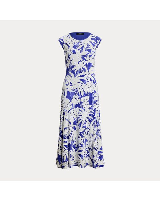 Ralph Lauren Blue Stretchjerseykleid Mit Palmwedel-Druck