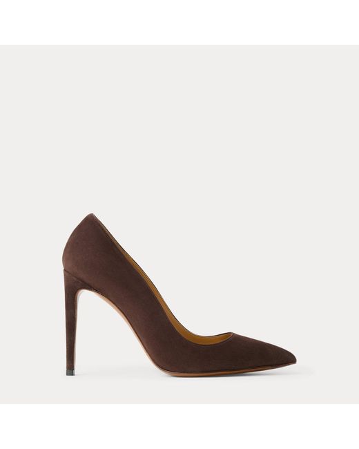 Ralph Lauren Brown Celia 100 Mm Goat-Suede Pump