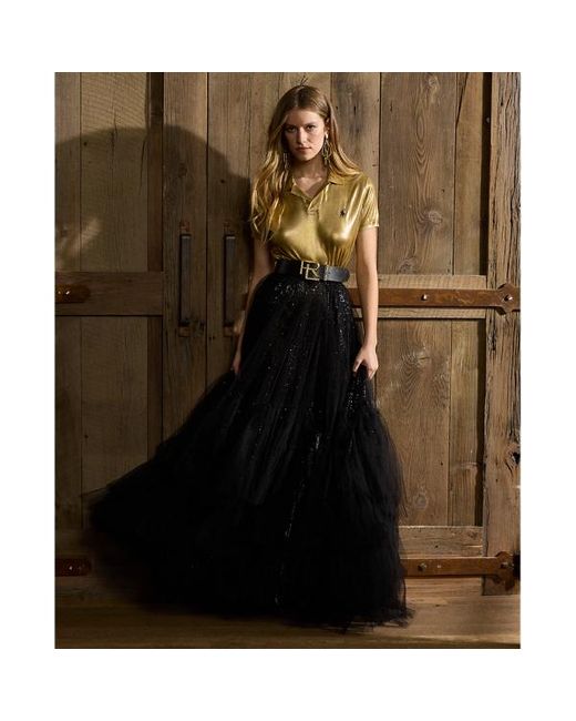 Ralph Lauren Collection Black Daphne Embellished Tulle Maxiskirt