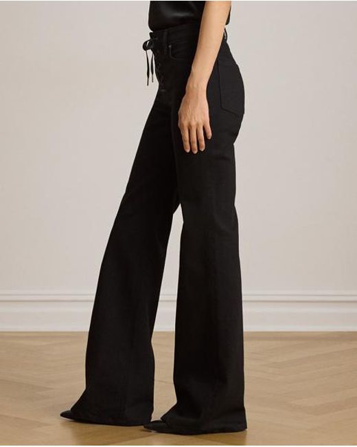 Ralph Lauren Black Lace-Up High-Rise Flare Jean