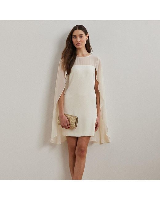 Ralph Lauren White Cape Georgette Cocktail Dress