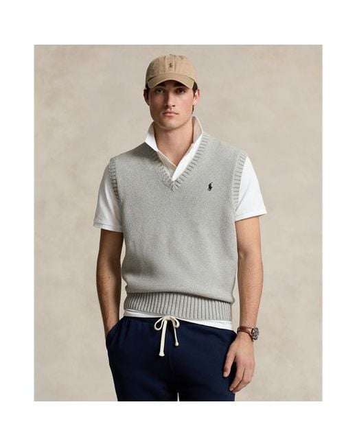 Polo Ralph Lauren Gray Big Fit Logo Cotton Sleeveless Jumper for men