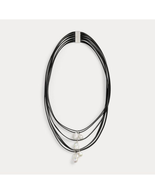 Ralph Lauren Metallic Pearl & Leather Multi-Strand Necklace