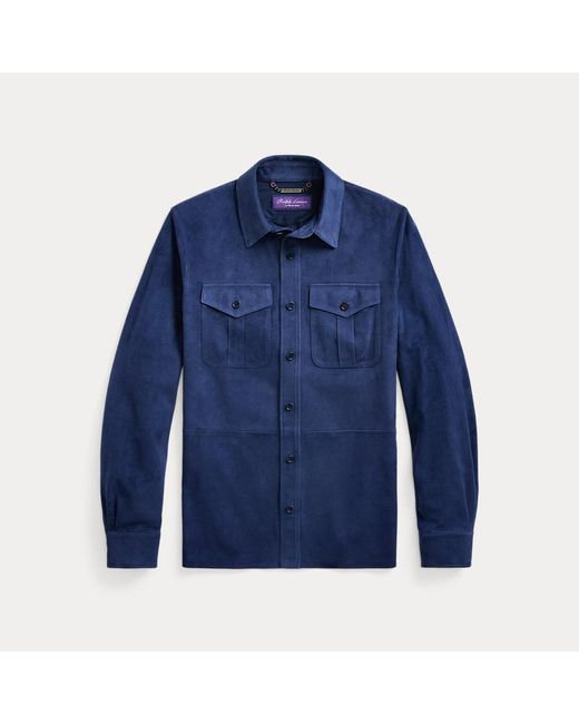 Ralph Lauren Purple Label Blue Suede Overshirt for men