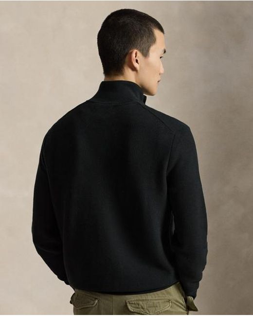 Polo Ralph Lauren Black Ralph Lauren Mesh-Knit Cotton Quarter-Zip Sweater for men
