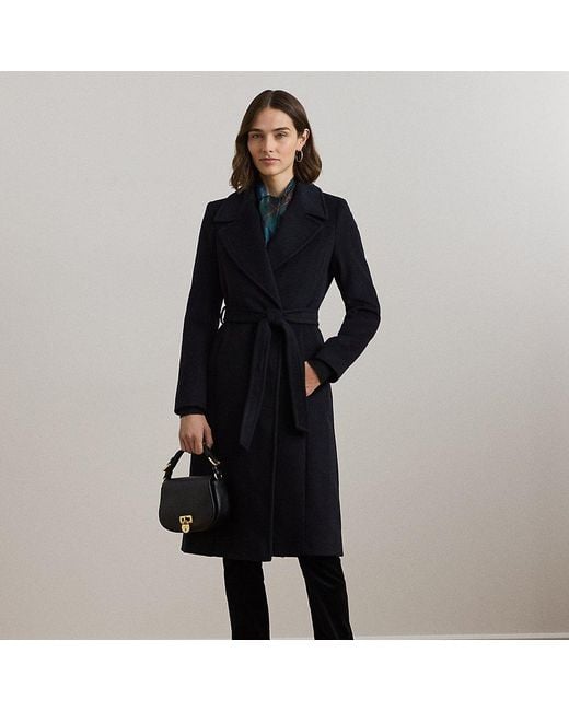 Ralph Lauren Black Belted Wool-blend Wrap Coat