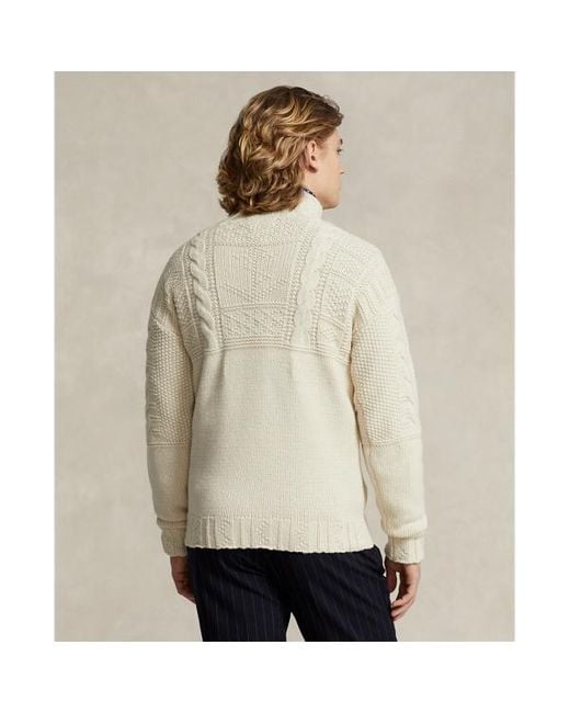 Maglia in misto lana a punto Aran di Ralph Lauren in Natural da Uomo