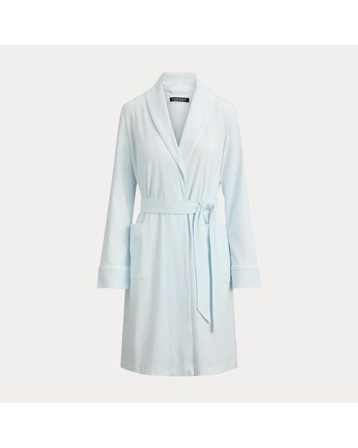 Ralph Lauren Blue Striped Interlock Shawl-Collar Robe