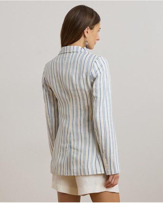 Ralph Lauren Gray Gestreifter Blazer Aus Leinenmischung
