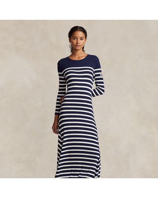 Polo Ralph Lauren Blue Gestreiftes Kleid aus Waffelpiqué