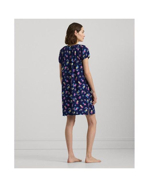 Lauren by Ralph Lauren Blue Floral Cotton-blend Jersey Nightgown