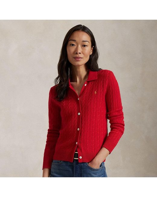 Polo Ralph Lauren Red Cable-Knit Wool-Cashmere Cardigan
