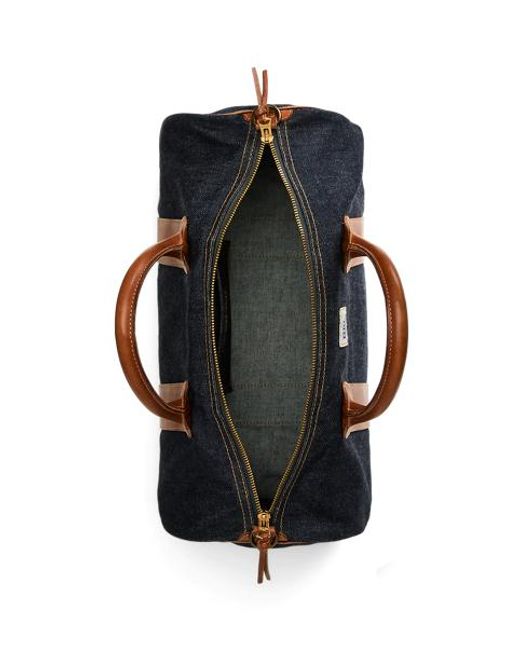RRL Blue Leather-Trim Denim Duffel for men